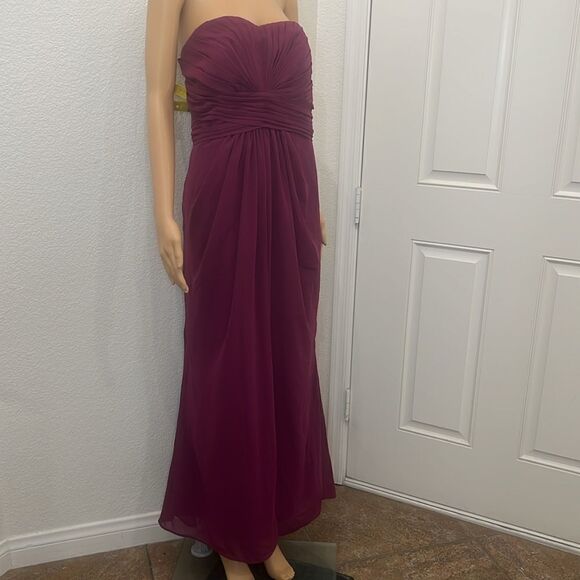 David’s Bridal Dress Sangria Maroon Long 💯 Polyester Strapless Gown Slimming - Picture 2 of 12